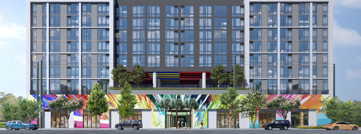 Rendering of Eight-Story Midrise at 2200 NW First Avenue_Courtesy of Fisher Brothers 1170x435